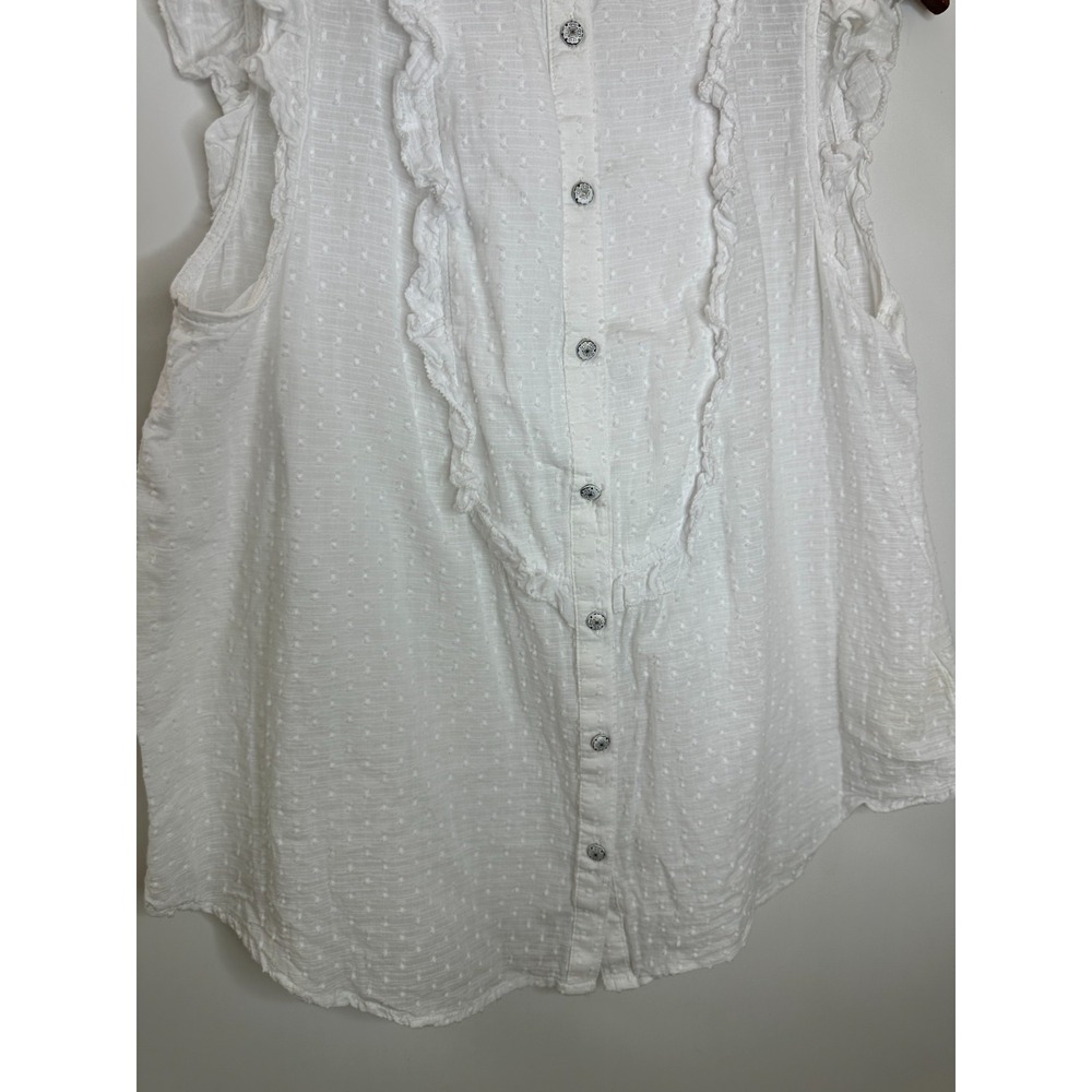 Feather Bone Anthropologie Soneva Swiss Dot Ruffle Top Small Button Sleeveless - Picture 6 of 11